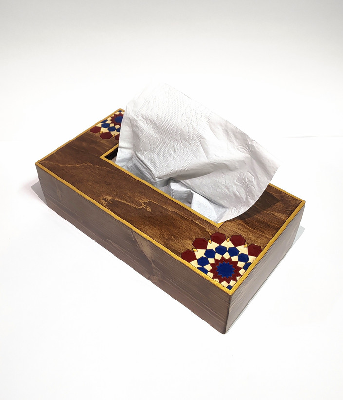 جعبه چوبی دستمال کاغذی نگارگری طرح گره
