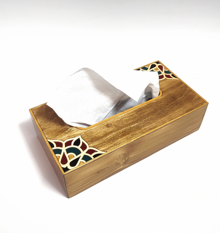 جعبه چوبی دستمال کاغذی نگارگری طرح ماندلا